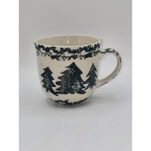 Folk Craft Green Pine Tree Mug Tienshan Rustic Cabin Lodge Coffee Cup Ceramic